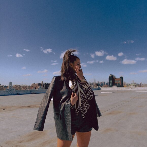 GUCCI EMBOSSED LEATHER BLAZER AND LEATHER SHORT MATCHING SET - Picture 6 of 9